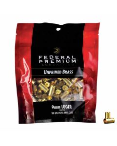Federal Premium 9mm Luger Unprimed Brass Cases - 100 Pack