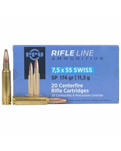 PPU 7.5x55 Swiss 174gr Soft Point Ammunition - 20 Pack