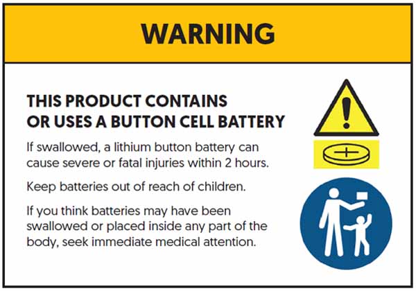 Warning Product Containing Button Cell Battery